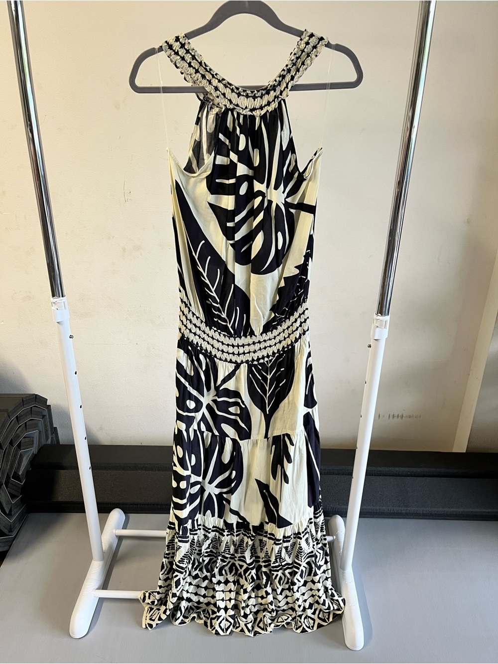 Black & Cream Tropical Halter Maxi Dress